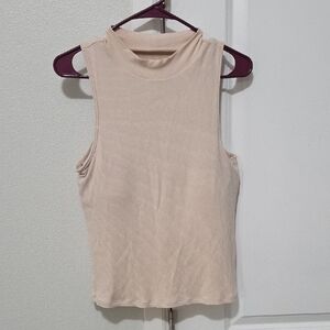 Klassy Network Cream Ribbed Mock Neck Tank Top